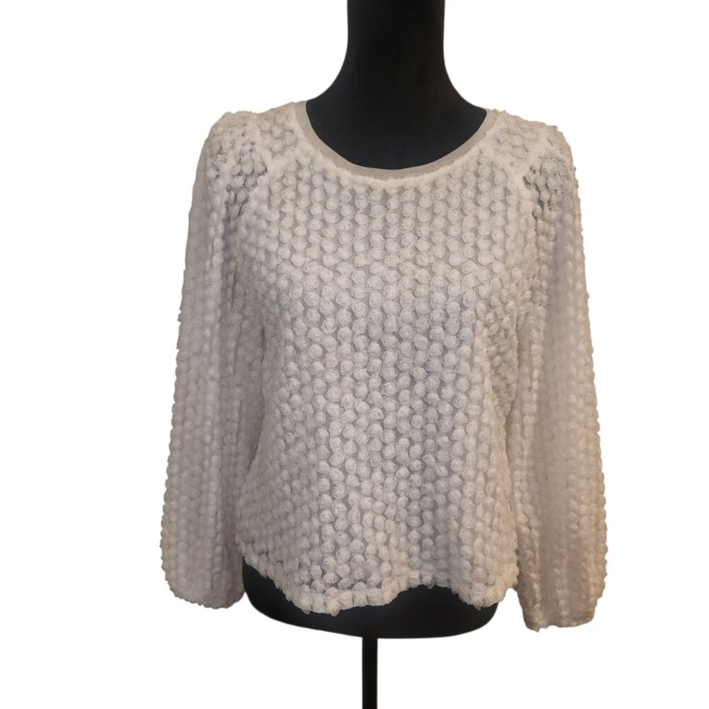 INC White Bubble Detail Balloon Sleeve Blouse Size M